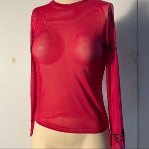 Long Sleeve Red/Pink Mesh Top